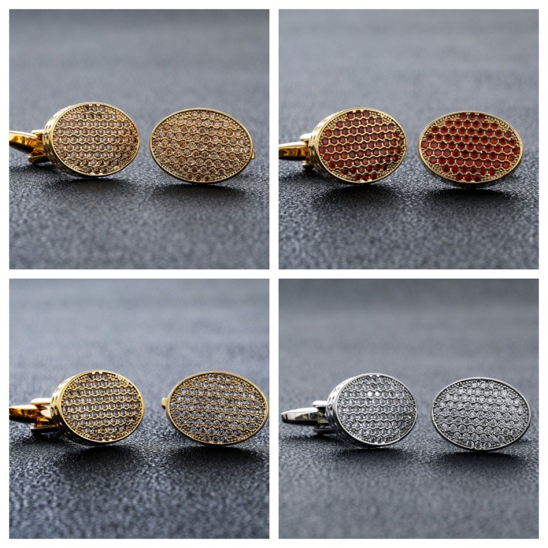 Temperament Oval Full Diamond Swarov Zircon Cufflinks Men's French Shirt Cuff Fashion Personality Novel Cufflinks