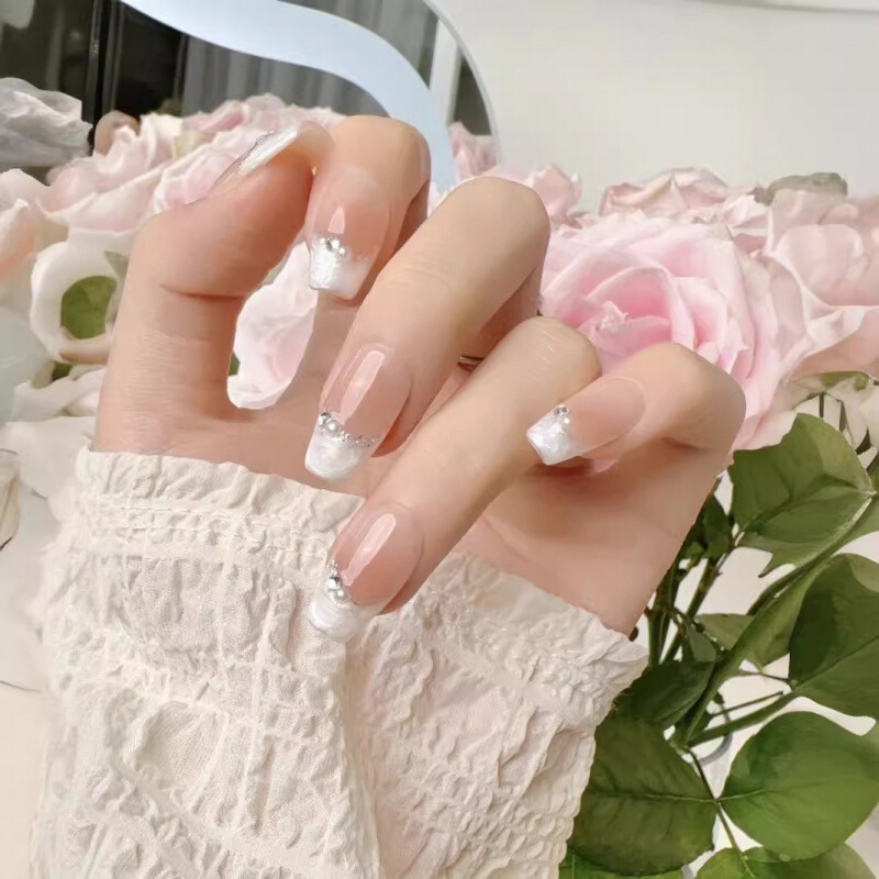 [original Real Shot] Purely Handmade Wearable Nails Internet Celebrity Manicure Patch Pure Lust Style Whitening French Blush Removable