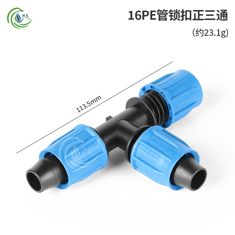 Blue Cap 16 PE tubo de bloqueo a través del codo conector de tapón de microrroyección de goteo tubería de riego accesorios de riego automático