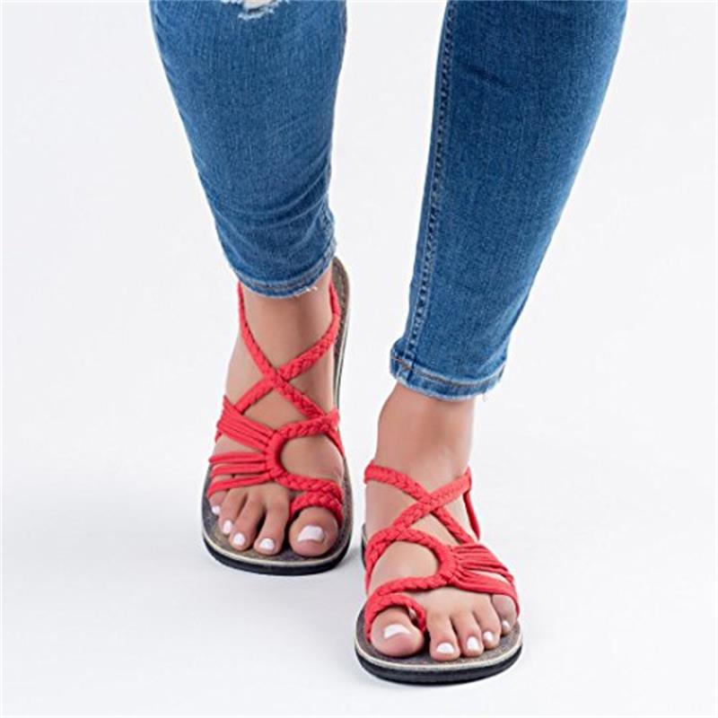 Summer 2020 export large-sized herd-shaped sandals, European and American beach open-toe flat and fashionable straw-woven rope knot women's sandals undefined
