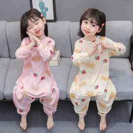儿童连体睡衣莫代尔薄款空调服男童女童家居服宝宝防踢分腿睡袋棉