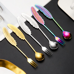 創意翅膀勺子不鏽鋼高顏值咖啡勺水果叉攪拌勺家用甜品蛋糕叉子