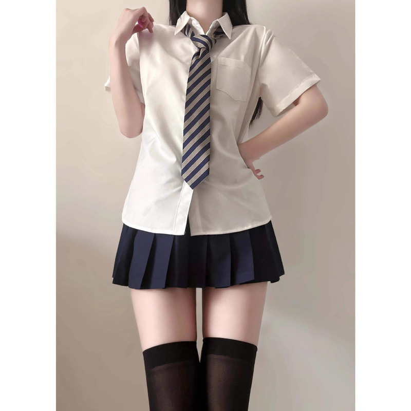 学院风jk衬衫女夏季基础款日系学生百搭毕业校服班服白色短袖衬衣|undefined