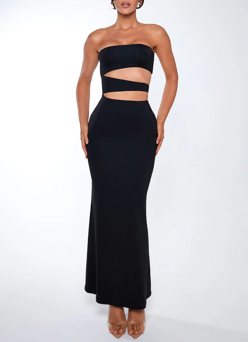 Women Hollow Out Cutout out Cropped Maxi Dress Summer Sexy Tube Top Simple Sheath Dress