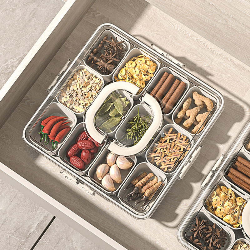 Caja de almacenamiento de condimentos de cocina exclusiva transfronteriza, caja de almacenamiento de condimentos domésticos de alta gama de lujo ligero, caja de condimentos multicompartimento todo en uno
