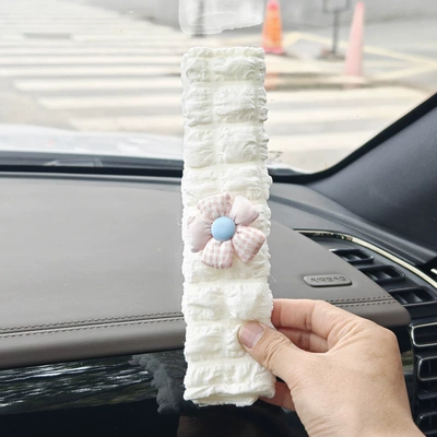 Car Seatbelt Decoration, Anti-Wear – Seat belt shoulder pad - 22cm-puff-multi-color-flower-seat-belt-shoulder-cover-pink
