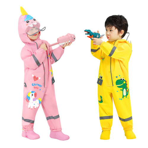 Mu Meng children's one-piece raincoat cartoon cute big brim reflective strip safety waterproof primary school baby baby poncho