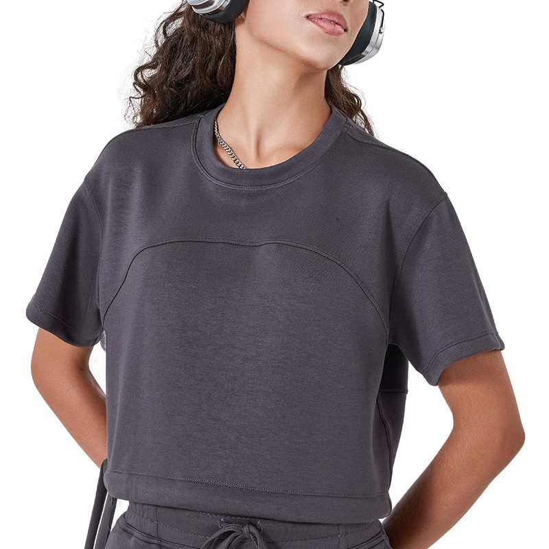 2025 verano nuevo aire capa de algodón hombre ropa de yoga pantalones cortos sueltos delgados cuello redondo tirado chaqueta de fitness