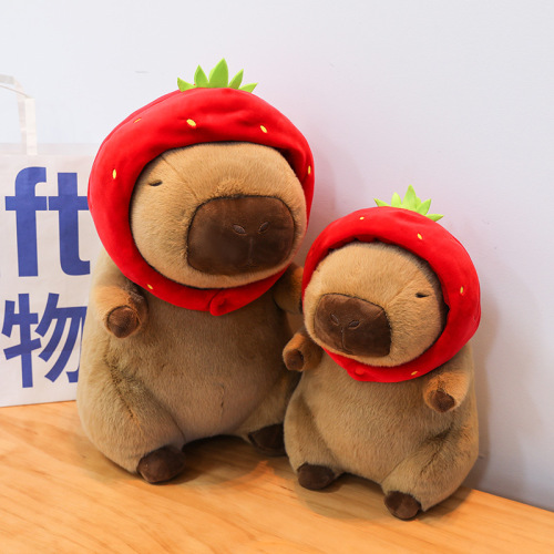 Cute and Cute Strawberry Hat Removable Capybara Plush Toy for Girls Creative Sleeping Doll