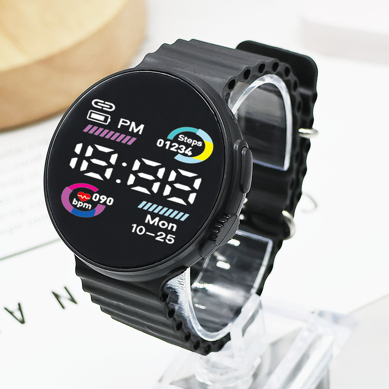 Reloj electrónico LED de moda pareja personalidad cool círculo bicromático mar de deportes de estudiantes de moda reloj electrónico redondo