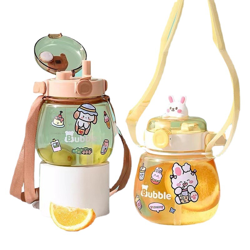 Gran capacidad taza de agua para las niñas lindo dibujos animados red TAZA ROJA abrazo conejo muñeca paja estudiante plástico gran vientre taza