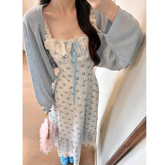 2025 new super fairy gentle wind first love side floral strap dress summer new saltable sweet skirt