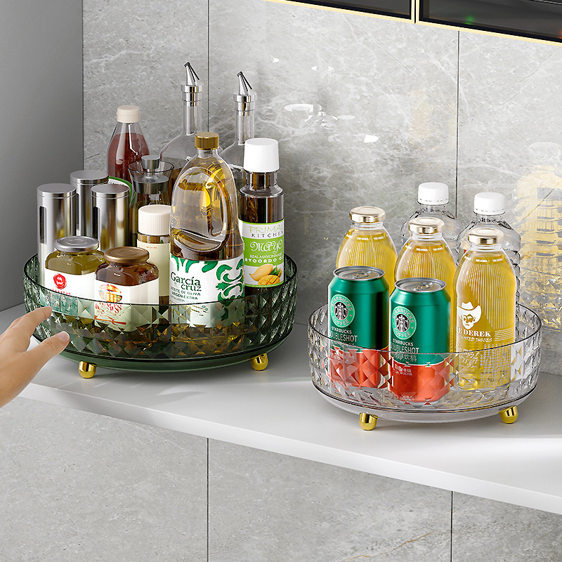 Kitchen rotatable spice rack condiment corner storage box round multi-functional cosmetics rotating storage