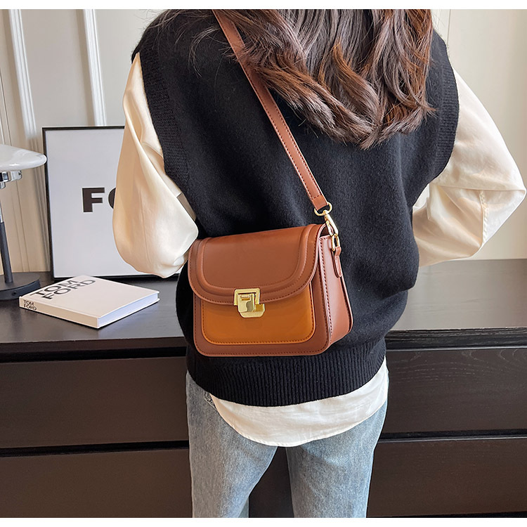 Women's Small Pu Leather Color Block Streetwear Square Lock Clasp Shoulder Bag Crossbody Bag display picture 3