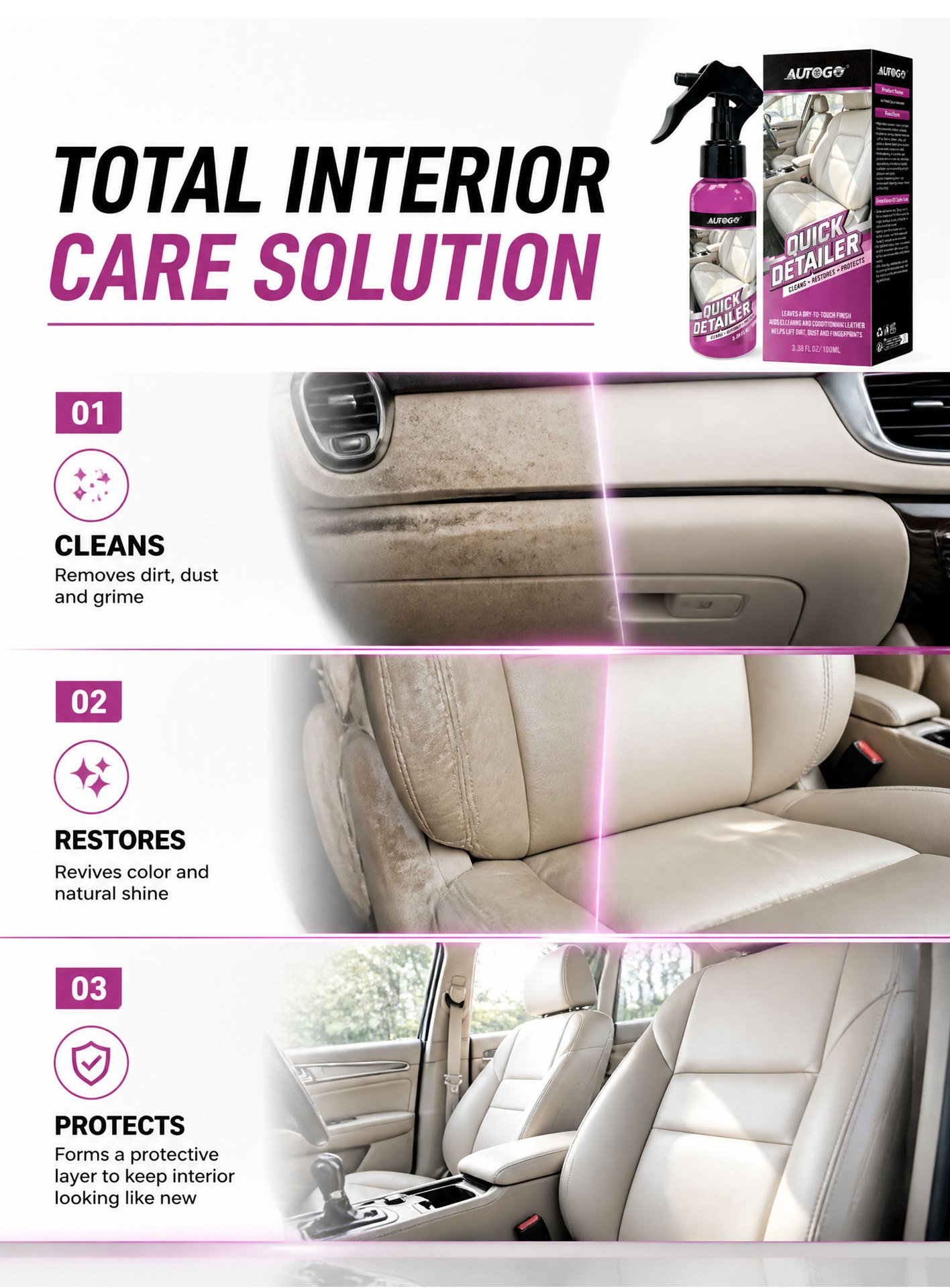 AUTOGO Car Interior Cleaner: A gentle formula for cleaning, maintaining, and restoring car interior components