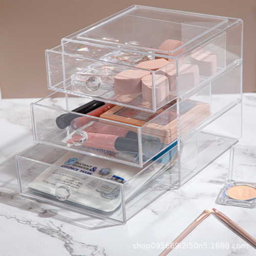 Acrylic cosmetics storage box transparent 3-layer drawer lipstick mask desktop jewelry storage box