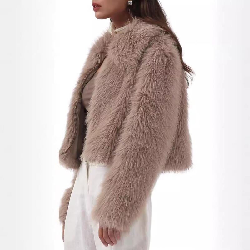 European and American Autumn and Winter New Fur Women's Faux Fur Coat Long Sleeve Jacket Zipper Jacket Warm Toca
