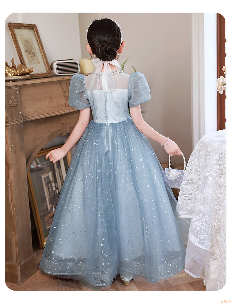 Blaues Prinzessinnen Partykleid Für Mädchen Elegantes Festkleid_voghion.com