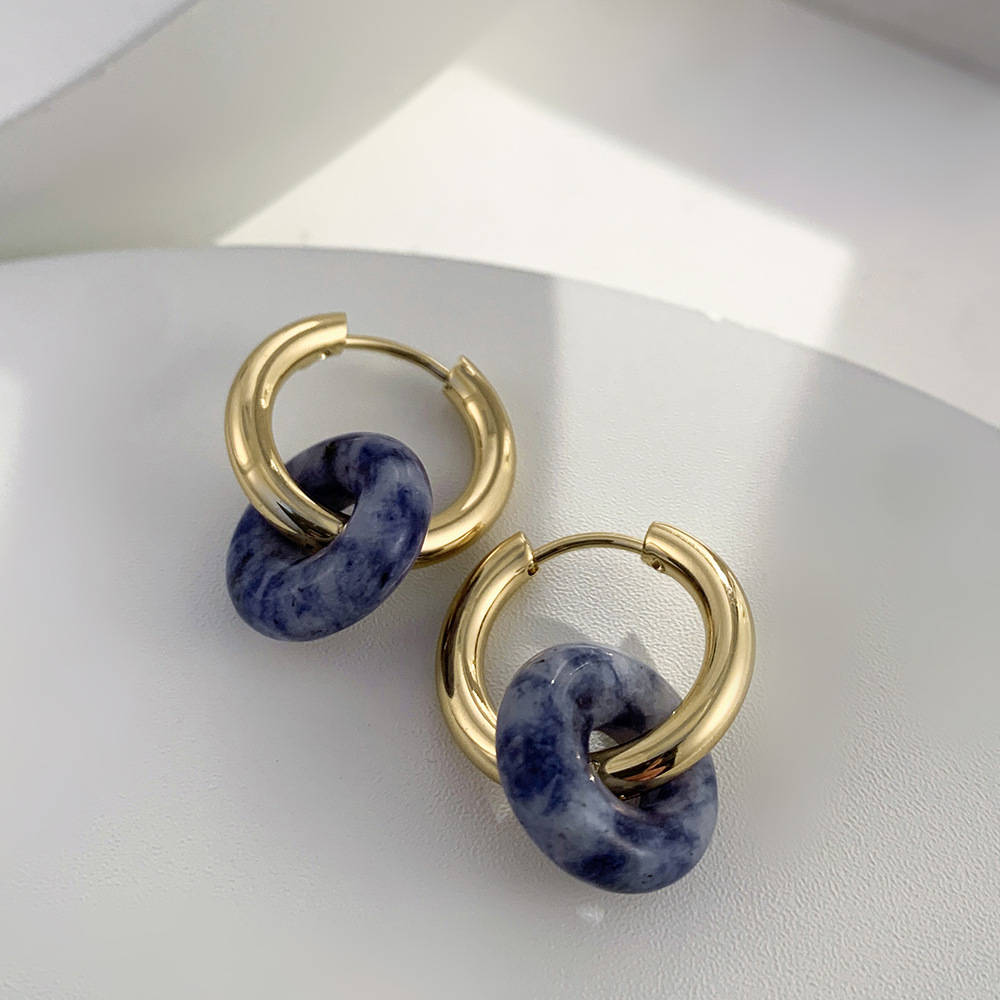 Fashionable New Stainless Steel Earrings Natural Stone display picture 4