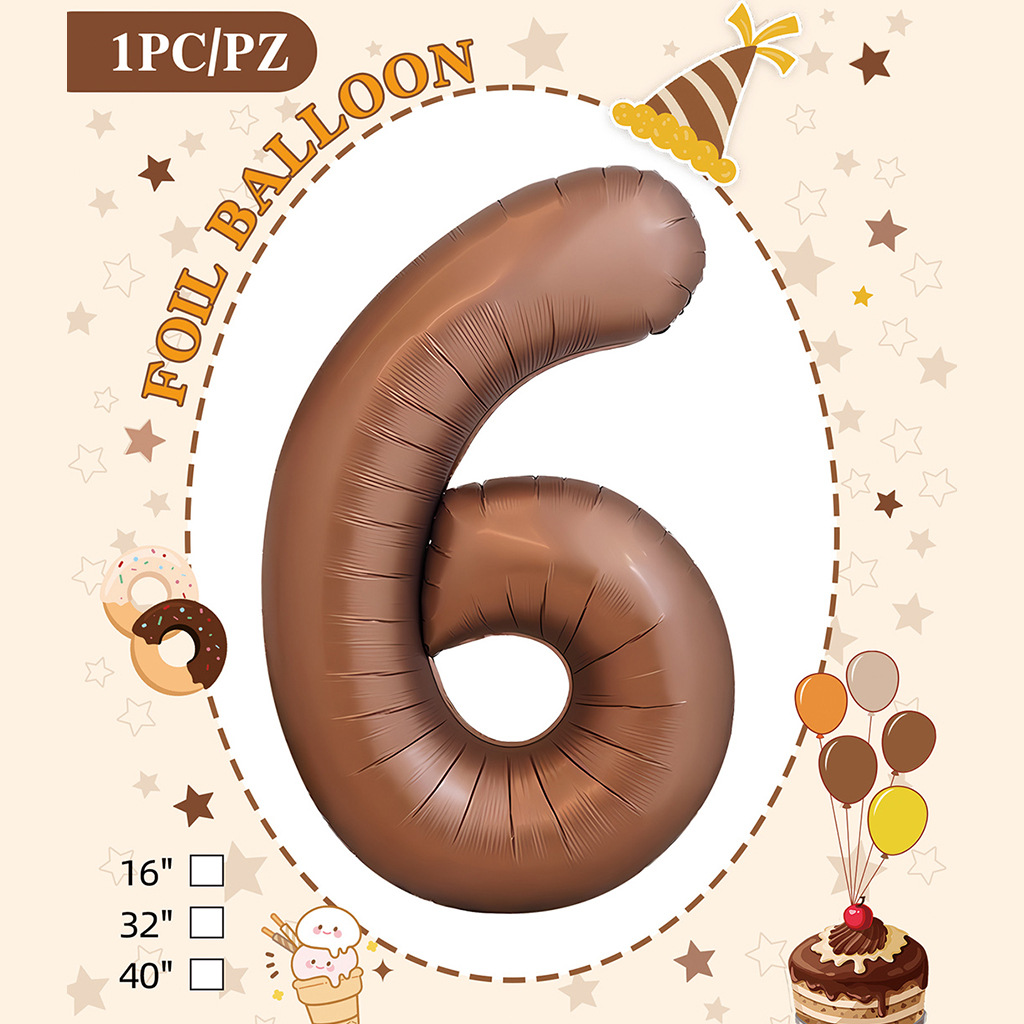32 pulgadas color chocolate cumpleaños número tarjeta de papel independiente embalaje versión estadounidense decoración de fiesta película de aluminio papel de aluminio decoración de globos