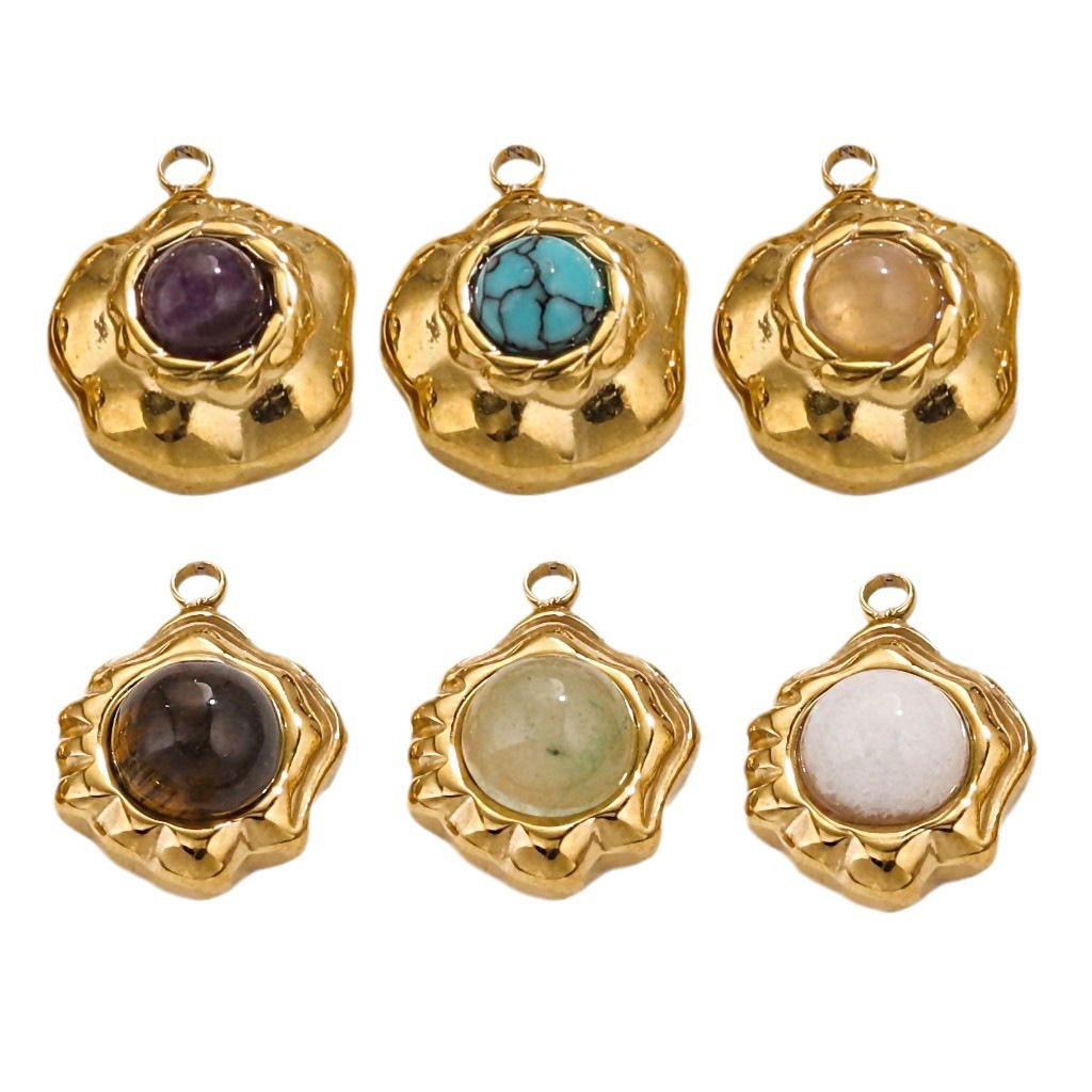 Europa y los Estados Unidos retro colgante geométrica de acero de aluminio joyería collar pendientes nicho accesorios de joyería DIY acero inoxidable piedra natural