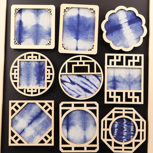 Wholesale Blue Dye Refrigerator Stickers Wooden Frame Refrigerator Magnetic Stickers Tie-Dye Hollow Frame Home Accessories Magnetic Stickers Tie-Dye Small Gifts