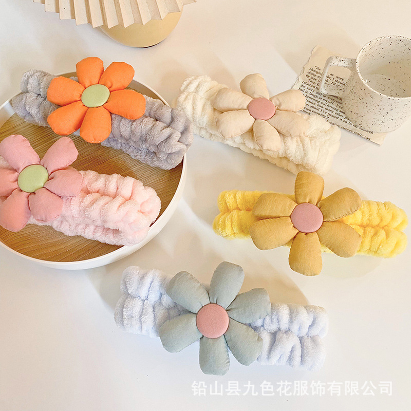 Estilo coreano creativo crisantemo flor banda de pelo Internet celebridad chica lavado de cara maquillaje lindo Super Hada diadema de punto accesorios para el cabello al por mayor