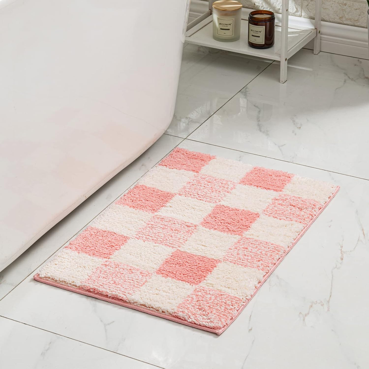 Cross-Border Hot-Selling Simple Plaid Imitation Cashmere Stain-Resistant and Easy-Care Floor Mat for Home Bathroom, Water-Absorbent and Non-Slip Foot Mat, in Stock