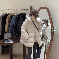 云朵泡芙中长款羽绒服女2025冬季宽松保暖加厚连帽白鸭绒柔软外套