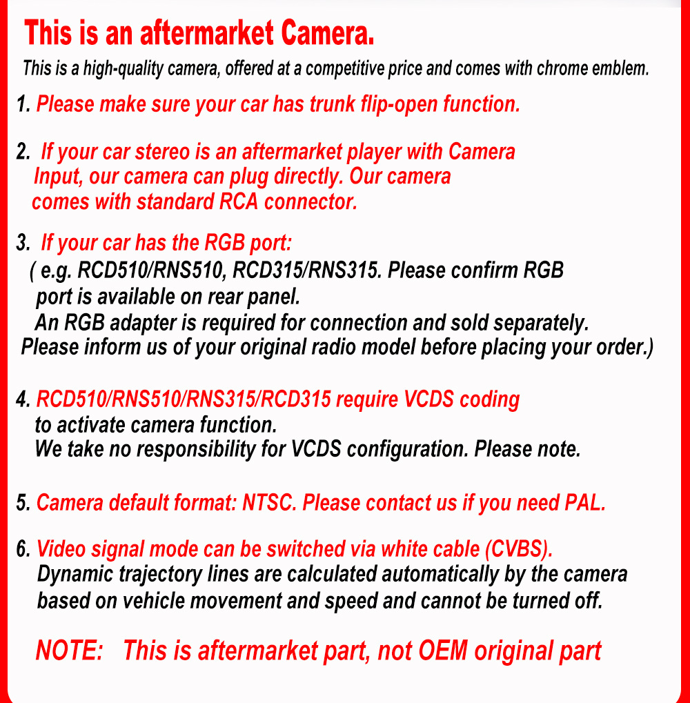 Volkswagen rearview reversing car camera with flip-up display and trajectory display, AHD compatible with Golf 8 MK8 CC T-Roc
