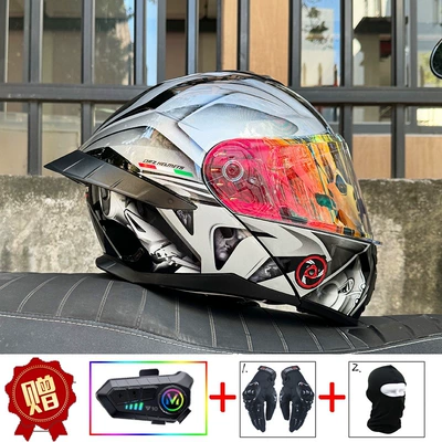 helmet for men and women, Bluetooth open-face, Motosiklet dəbilqələri - m-gray-knight-phantom-red-night-vision-capable-y10-bluetooth-headset