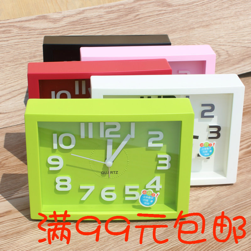时尚创意方形糖果色闹钟 可爱静音学生大声双铃3D数字打铃钟批发