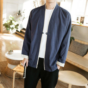 Fall 2023 men's long-sleeved robe cotton and linen retro style Ju Shi Han clothing Tang suit Chinese style buckle coat cloak