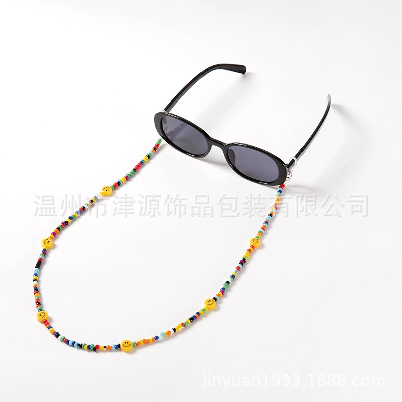 Jinyuan смайлик смешанные цвета рисовые бусины очки цепочка из бусин богемный стиль Солнцезащитные очки Оптическая универсальная цепочка для очков