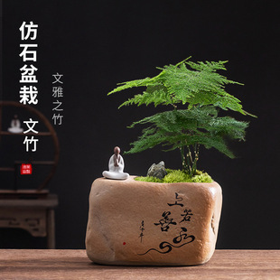 Imitation Stone Asparagus Coarse Pottery Potted Chinese-Style Household Ceramic Green Plant Special Bonsai Pot Desktop Landscaping Pot Available for Wholesale