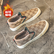 2024冬季加绒帆布鞋女潮鞋ins百搭时尚一脚蹬男鞋棉鞋情侣懒人鞋