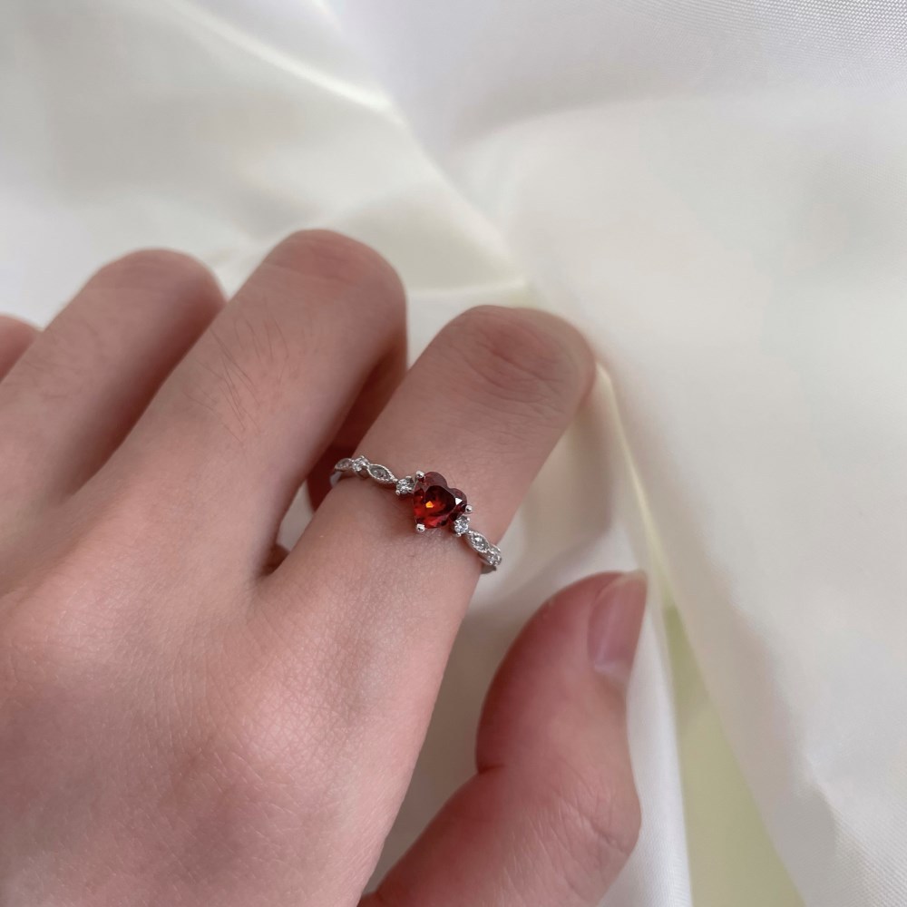 Fashion Heart Shape Silver Plating Inlay Zircon Open Ring 1 Piece