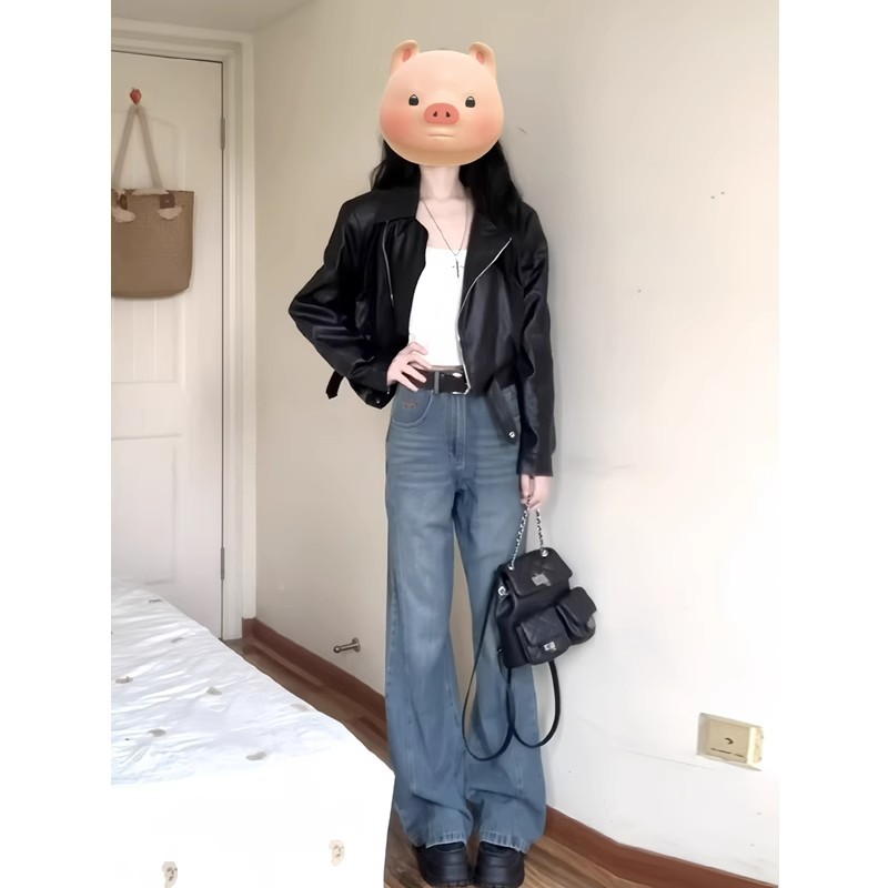 Black Leather Jacket Women's Short Style Petite 2025 Autumn and Winter Retro Motorcycle Jacket Hong Kong Style Pu Leather Jacket