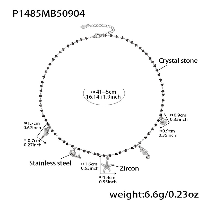 方糖跨境欧美时尚满钻海星海洋系列不锈钢吊坠黑色水晶锁骨链项链|undefined
