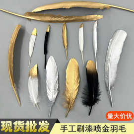厂家批发全刷金羽毛饰品拍摄道具材料金色银色羽毛舞台装扮工艺品