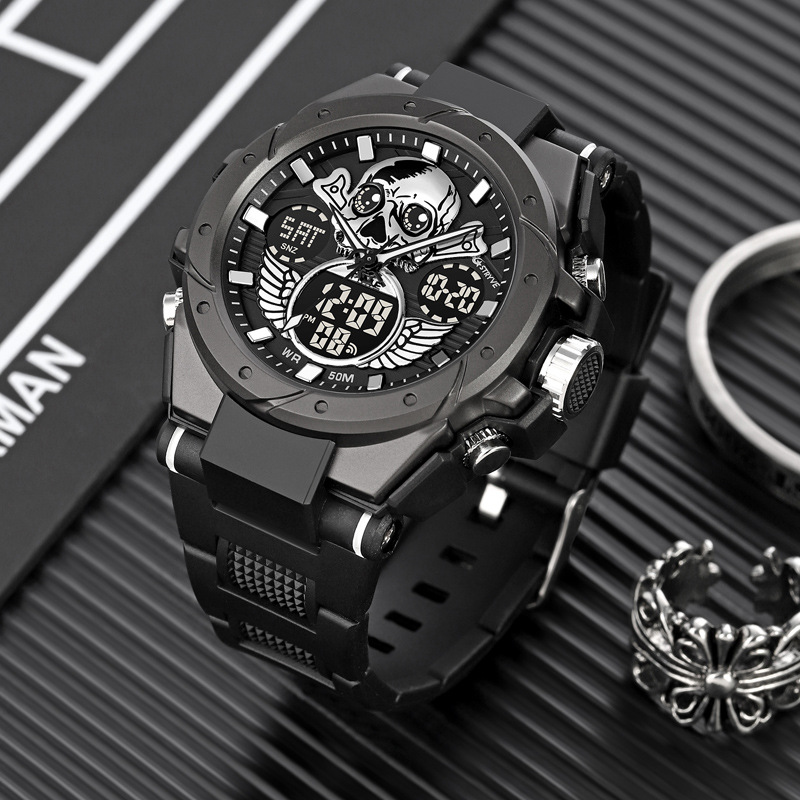 STRYVE e-commerce hombres deportes cráneo luminoso electrónico impermeable reloj multifuncional reloj entrega de una pieza 8008