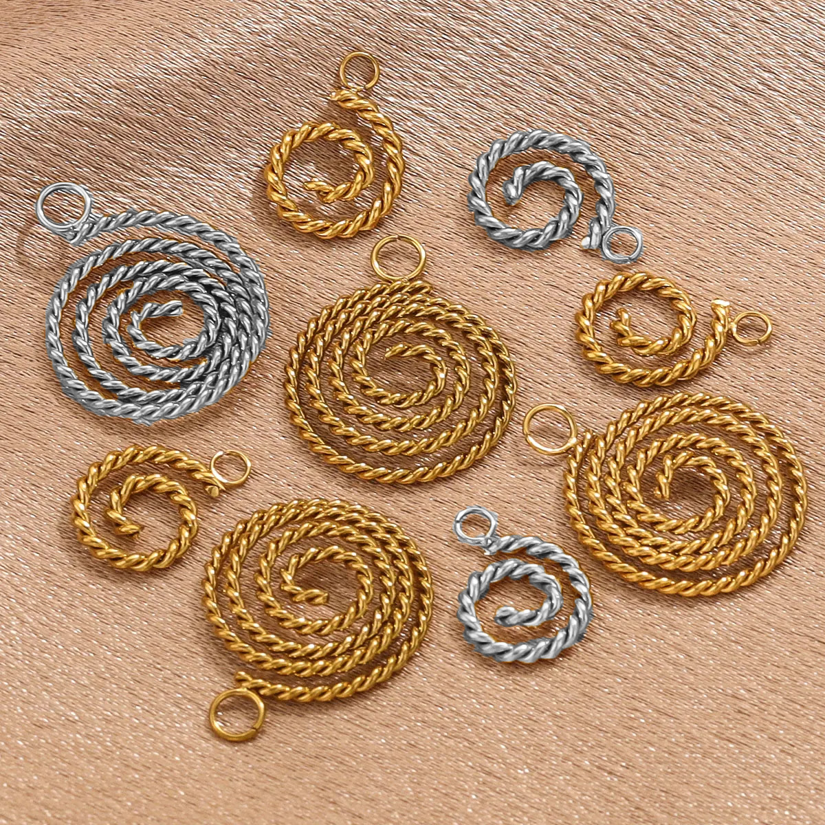 5 PCS/Package 18 * 22mm 9*13mm 304 Stainless Steel Swirl Pattern Solid Color Polished Pendant display picture 2