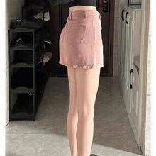 150cm脏粉色牛仔半身短裙女2024夏季小个子显瘦a字防走光包臀半裙