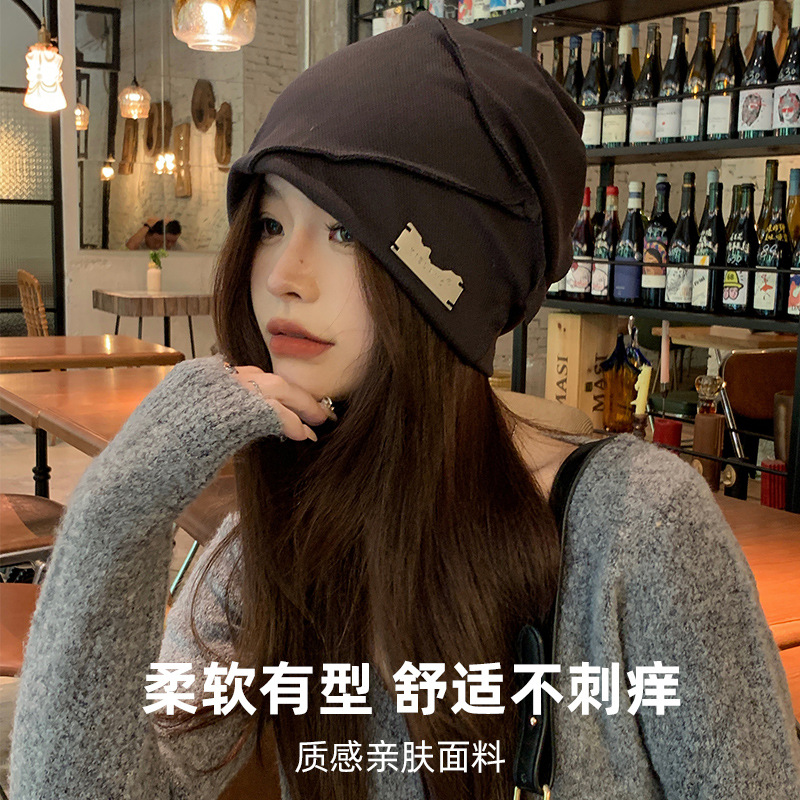 Mostrar cara pequeña pila sombrero mujer primavera y otoño versátil callejera celebridad de la moda de punto sombrero frío de otoño y invierno gorra de cabeza grande