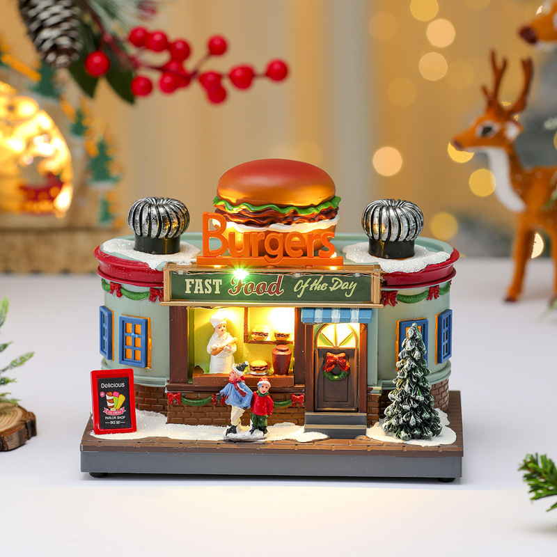 跨境圣诞老人发光音乐盒家居氛围感圣诞摆件飘雪雪屋圣诞装饰品|undefined