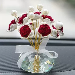 Car Accessories, Crystal Rose Flower on the Car Dashboard, Crystal Lucky Flower, Baby's Breath, Exquisite Car Interior Modification