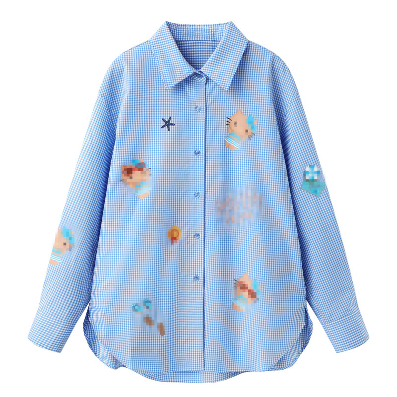 In Stock 2026 New Women's Fashion Cartoon Cat Print Casual Versatile Blue Plaid Shirt Rk30902216 In Stock 2026 New Women's Fashion Cartoon Cat Print Casual Versatile Blue Plaid Shirt Rk30902216