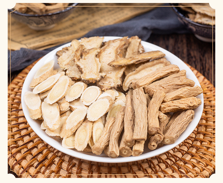 Huang Qi Dang Gui Dang Shen Combo (Astragalus, Angelica & Codonopsis) — Dried Food Herb Slices for Tea & Soup in use