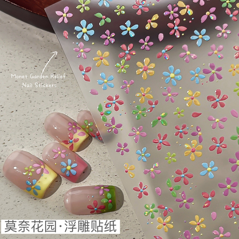 Monet Small Flower Nail Art Stickers Shell-Gloss Colorful Five-Petal Flower Three-Dimensional Relief Spring and Summer New Nail Decoration Stickers Monet Small Flower Nail Art Stickers Shell-Gloss Colorful Five-Petal Flower Three-Dimensional Relief Spring and Summer New Nail Decoration Stickers