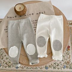 ins 2023 new autumn clothing infants and young children men and women baby patch patch leggings striped versatile pants